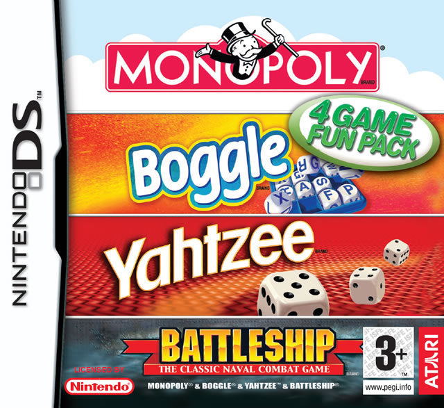 4 Game Fun Pack: Monopoly + Boggle + Yahtzee + Battleship